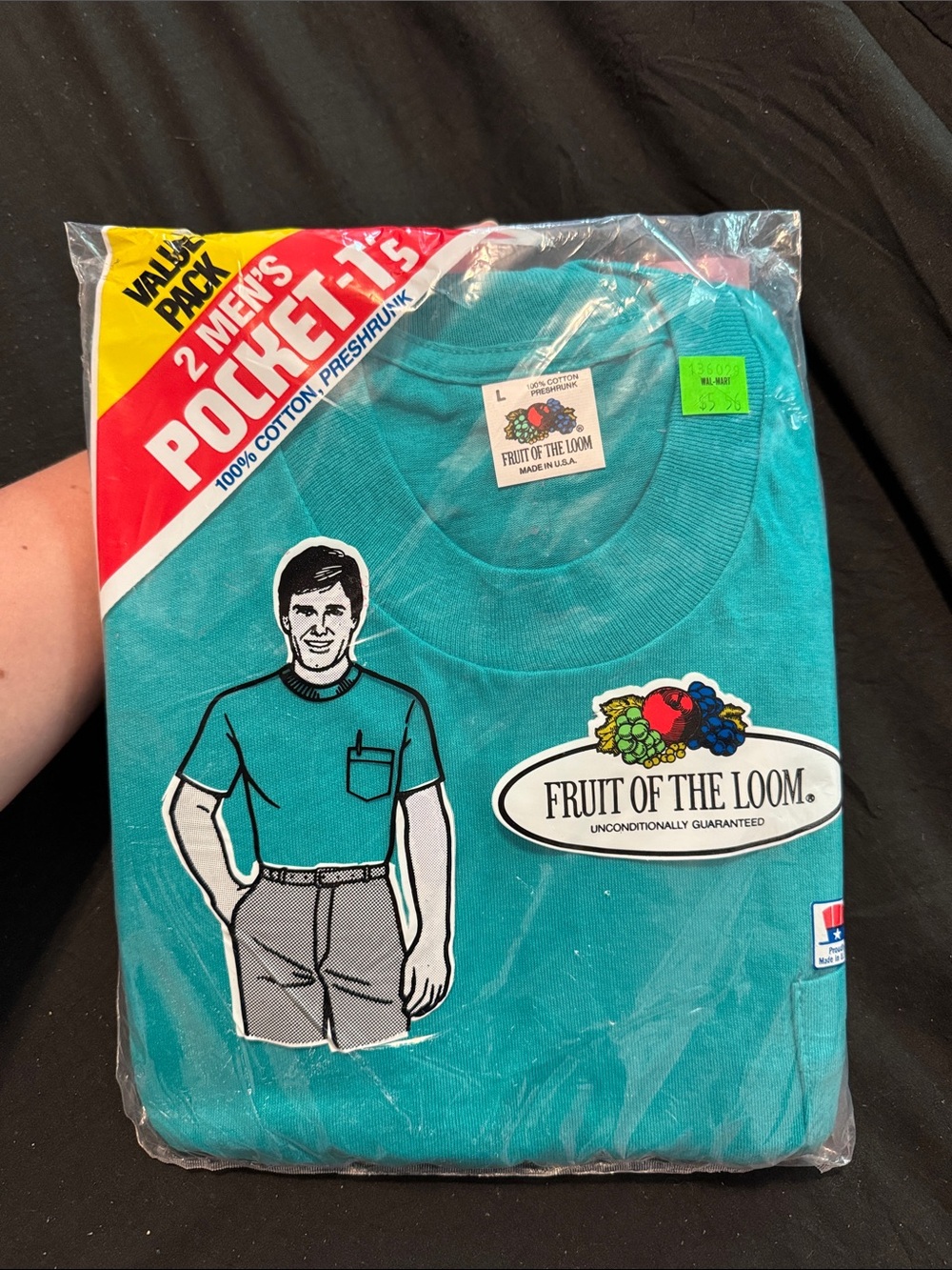 Vintage 1988 Fruit of the Loom 2 Men’s Teal Pocket large T-Shirt Value Pack